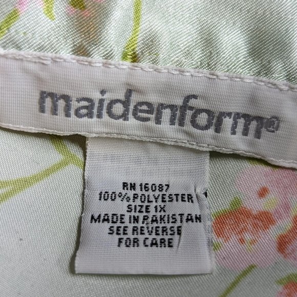 Maidenform Green Floral Satin Button Down Short Sleeve Night Shirt Size 1X - Picture 8 of 12